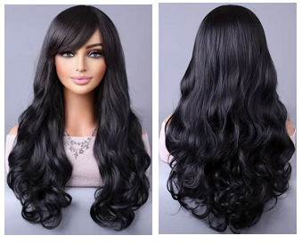 28 in Long Black Glamorous With Bangs Wig