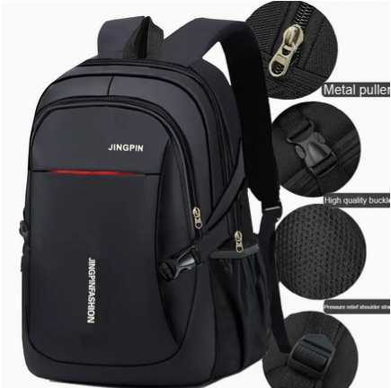 Large Nylon  Backpack Black  12.2 in W x 18.8 in H by Jingpin