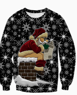 Ugly Christmas Sweater Crew Neck Santa on Chimney Graffic T-Shirt Size 42