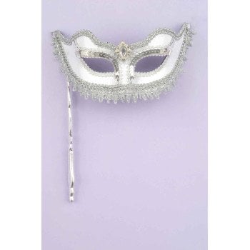 Silver Venetian Mask With Stick WST-011