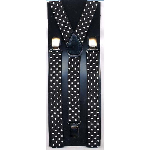 Suspenders, Black w/White Polka Dots