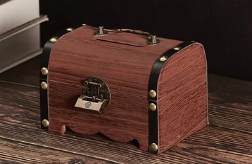 Wooden Treasure Chest w/Vintage Lock