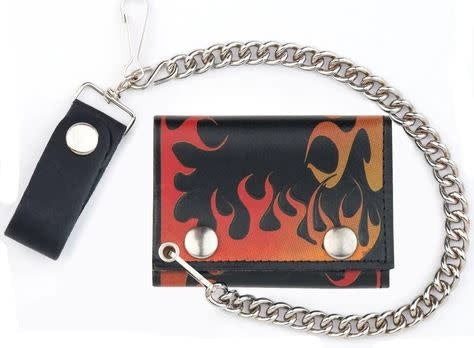 Wallet Tri Fold Leather Fire Flames