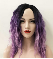 Wig Black Purple Ombre Wavy Shoulder